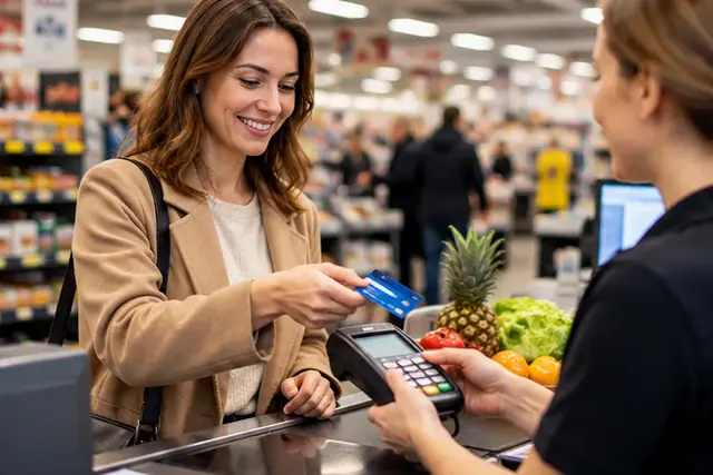 Carte de fidélité d'enseigne posée près d'un ticket de caisse