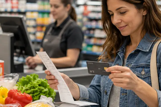 Facture d'achat de canapé avec calendrier de versements et carte de magasin